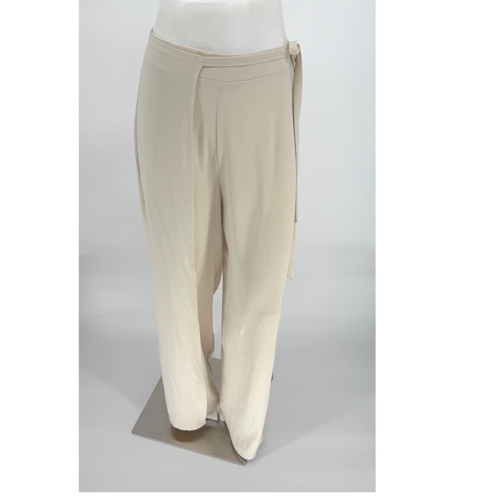 ZARA Beige Wrap Style Palazzo Wide Leg Pants XL Resortwear Party Vacation 101-02 - Picture 3 of 13